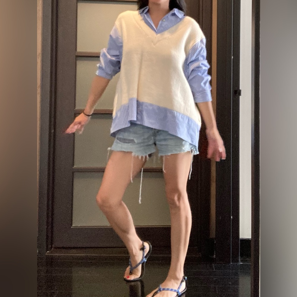 Zara Blue and White Button Down Shirt